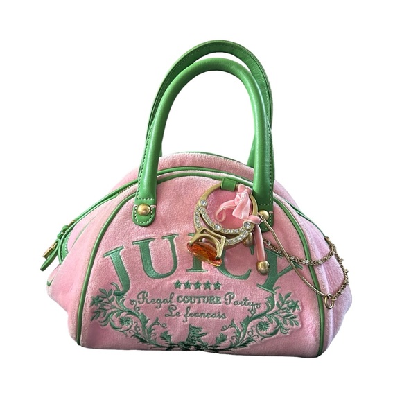 Juicy Couture Handbags - Rare Y2K Vintage Juicy Couture Pink & Green Bowler Bag w/ Giant Ring Charm